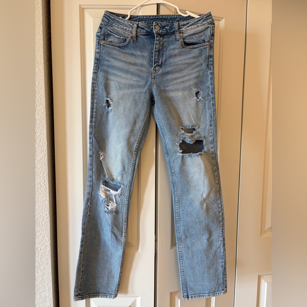 H&M Light Blue Distressed Straight Leg Jeans